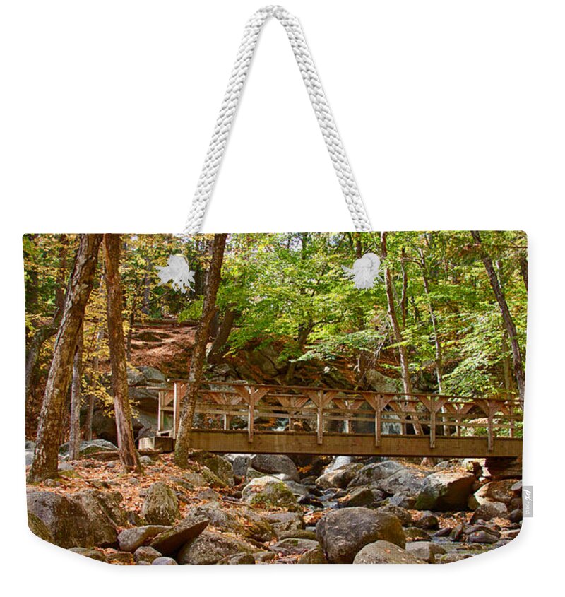 Trap Falls Weekender Tote Bag featuring the photograph Fall colors over Trap Falls in Ashby Massachusetts by Jeff Folger