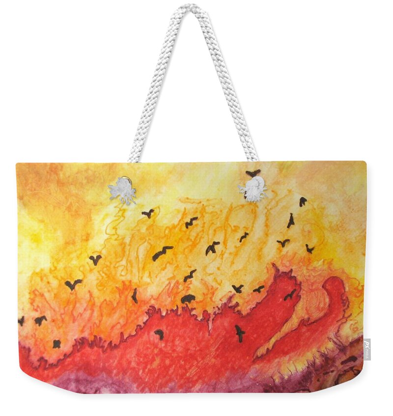 Birds Weekender Tote Bag featuring the painting Fire Birds by Patricia Arroyo