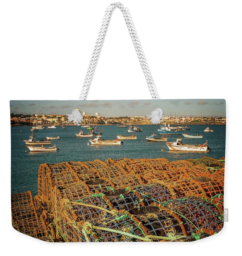 Fishing Weekender Tote Bag featuring the photograph Fishing Traps in Cascais #1 by Carlos Caetano