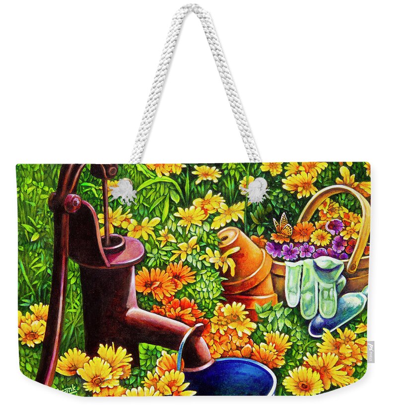 Flower Garden Weekender Tote Bag featuring the painting Flower Garden 13 #1 by Michael Frank