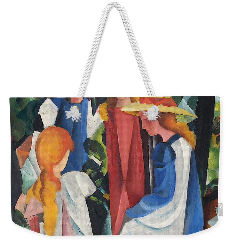 August Macke Weekender Tote Bag featuring the painting Four Girls #1 by August Macke