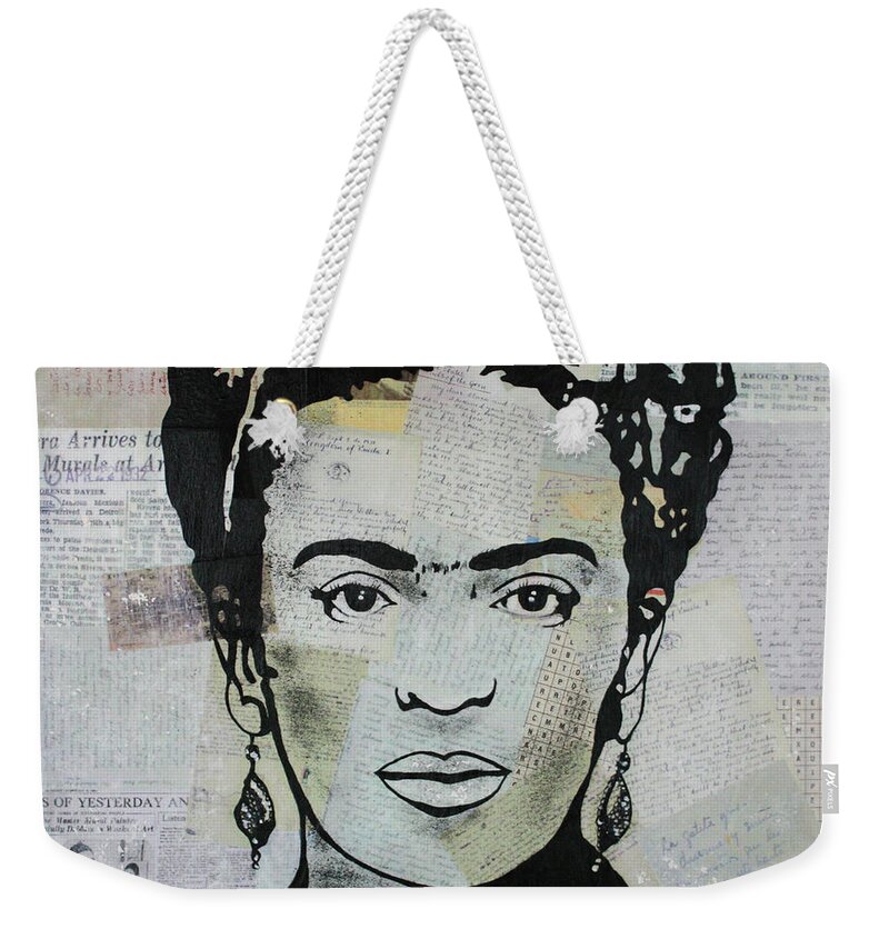 Frida Kahlo Weekender Tote Bag featuring the painting FRIDA KAHLO Press #1 by Kathleen Artist PRO