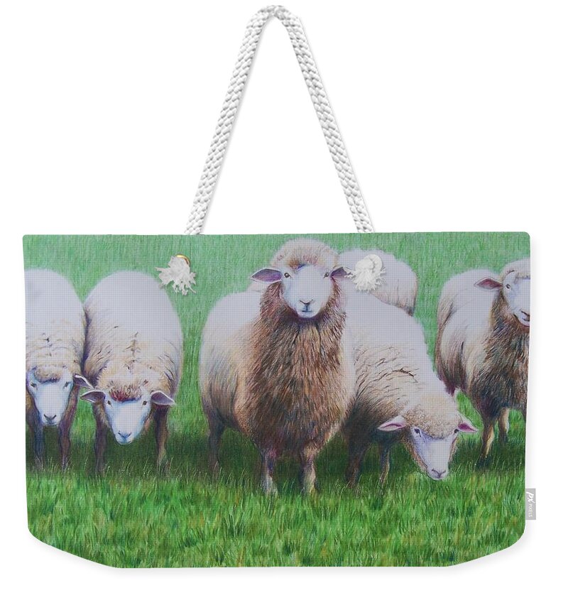 Sheep Weekender Tote Bag featuring the mixed media Friends by Constance Drescher