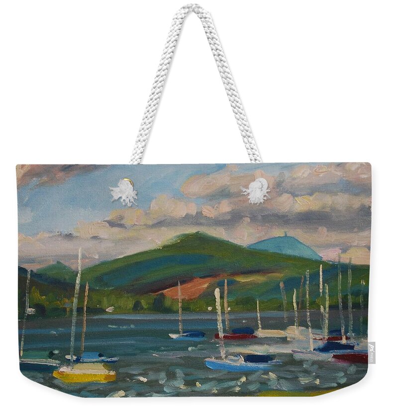 Cloudy Sky Weekender Tote Bag featuring the painting From The Blue Anchor #1 by Len Stomski