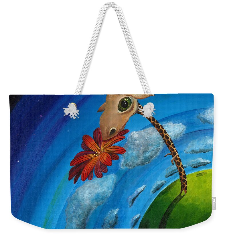 Giraffe Weekender Tote Bag featuring the painting Reach For the Sky by Mindy Huntress