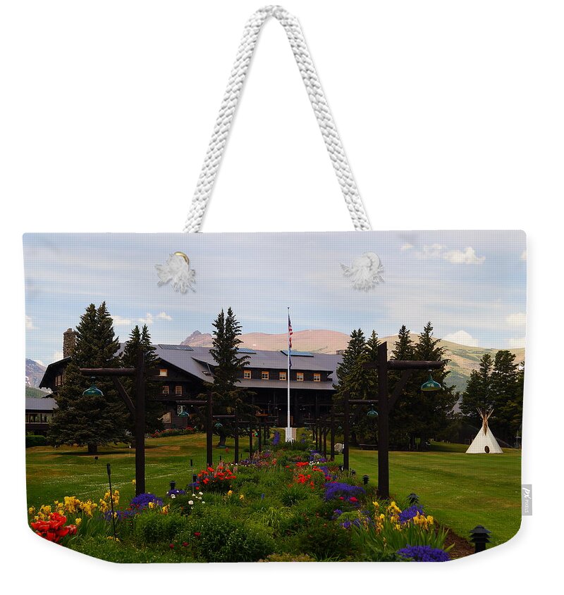 Architecture Weekender Tote Bag featuring the photograph Glacier Park Lodge #1 by Beth Collins