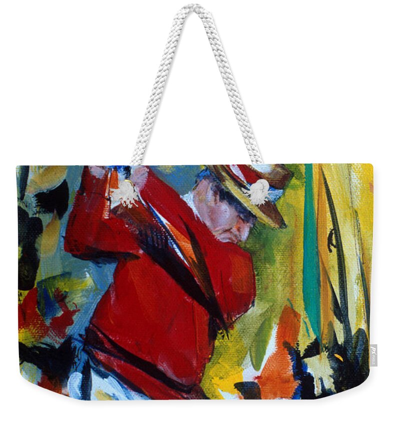 Golf Weekender Tote Bag featuring the painting Golf Red #1 by John Gholson