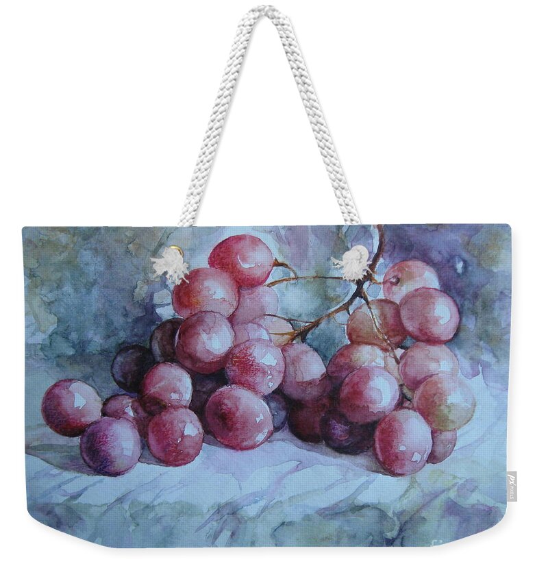 Grapes Weekender Tote Bag featuring the painting Grapes... #1 by Elena Oleniuc