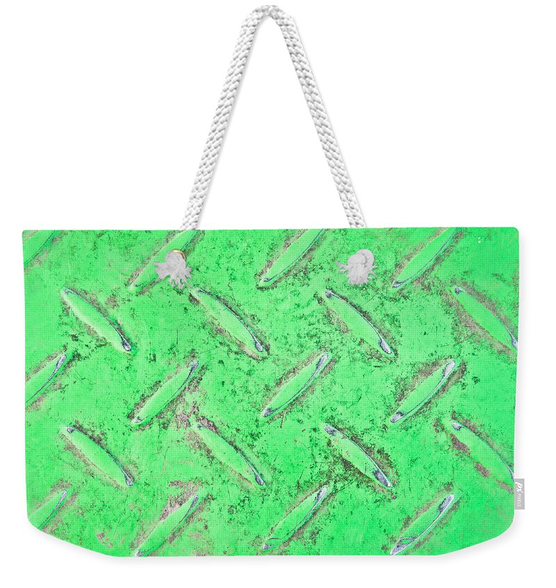 Abandoned Weekender Tote Bag featuring the photograph Green metal #1 by Tom Gowanlock