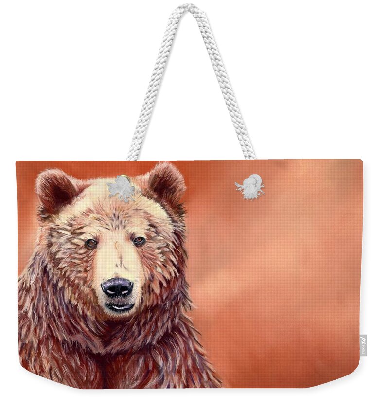 Bear Weekender Tote Bag featuring the painting Grizzly Portrait #1 by Tammy Crawford