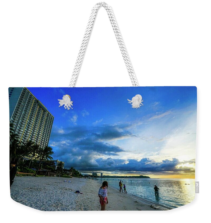 Usa Weekender Tote Bag featuring the photograph Guam Tumon Beach Sun Set #1 by Street Fashion News