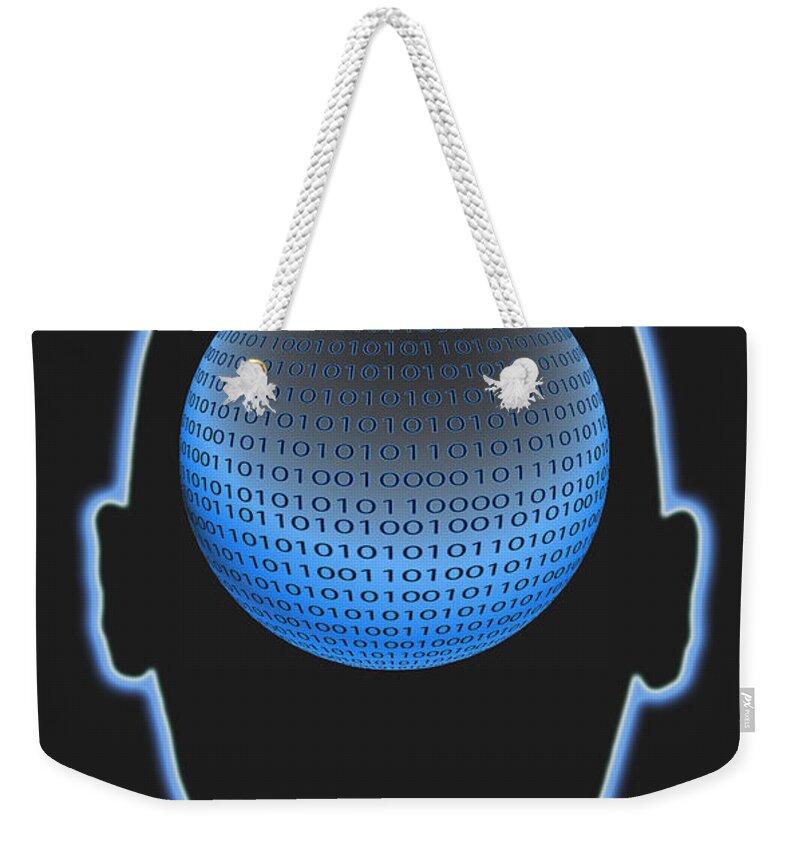 Symbol Weekender Tote Bag featuring the photograph Head With Binary Numbers #1 by George Mattei