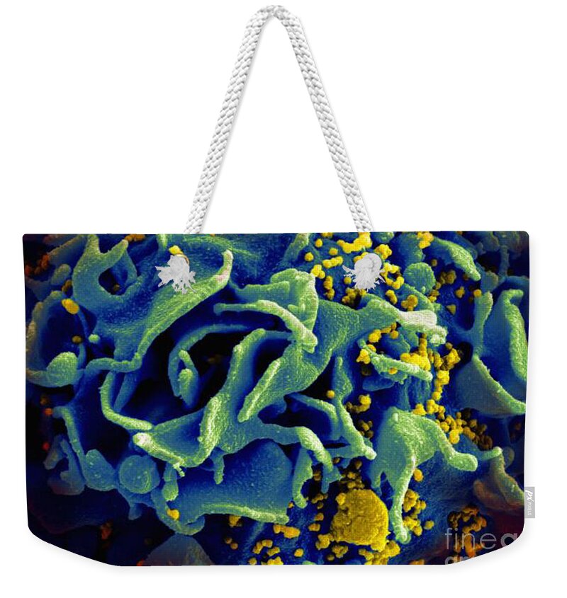 Microbiology Weekender Tote Bag featuring the photograph Hiv-infected T Cell, Sem by Science Source