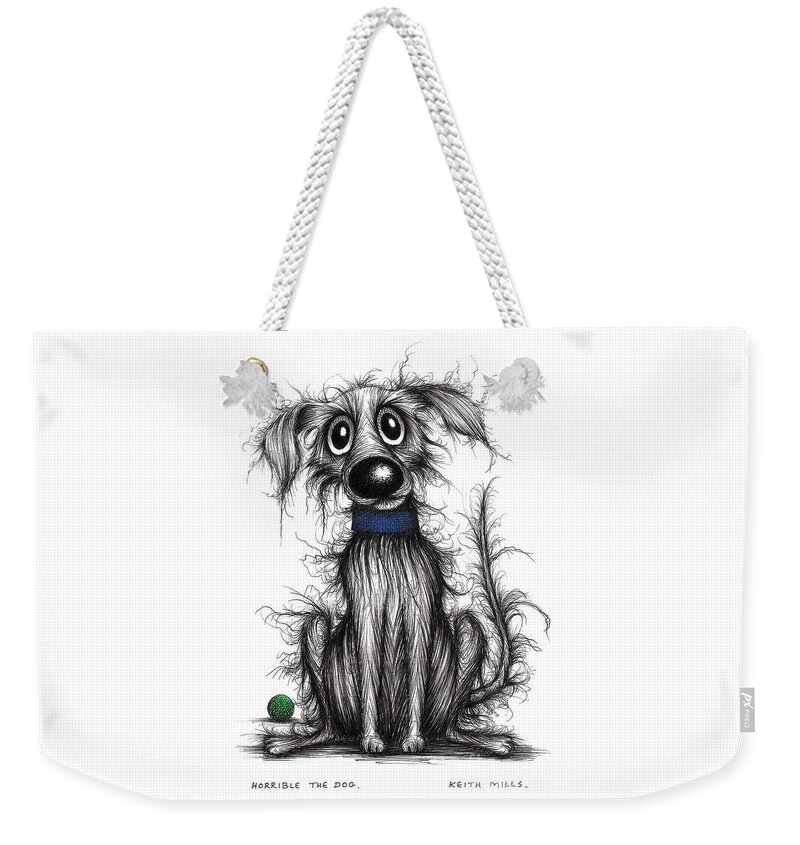 Smelly Dogs Weekender Tote Bag featuring the drawing Horrible the dog #1 by Keith Mills