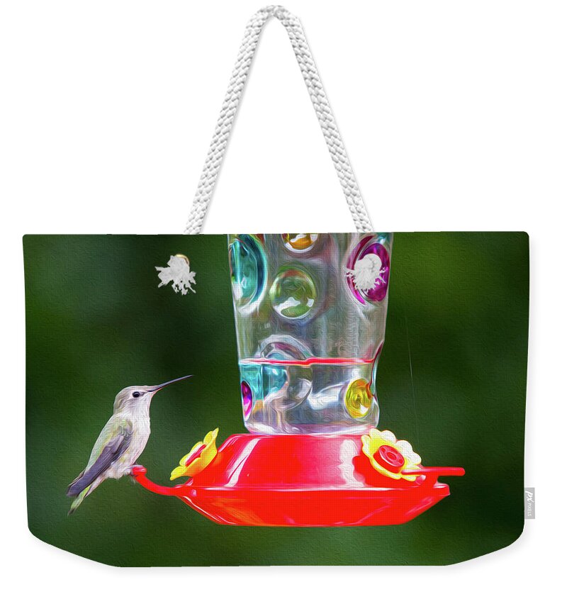  Weekender Tote Bag featuring the digital art Humming Bird Digital Oil by Birdly Canada