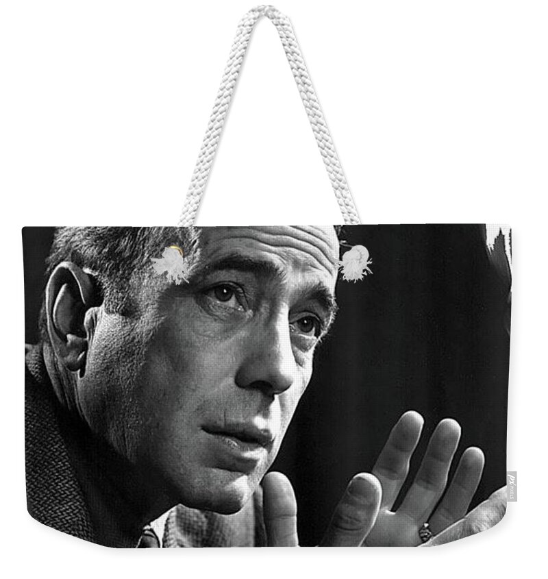 Humphrey Bogart Smoking Yousuf Karsh Photo C. 1954 Weekender Tote Bag featuring the photograph Humphrey Bogart Smoking Yousuf Karsh Photo C. 1954-2015 #1 by David Lee Guss