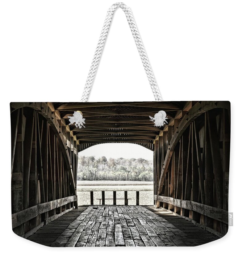 Covered Weekender Tote Bag featuring the photograph Inside the Covered Bridge #1 by Joanne Coyle