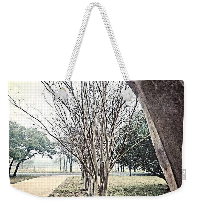 Foggy Weekender Tote Bag featuring the photograph It's #cold, It's #foggy, It's #dark #1 by Austin Tuxedo Cat