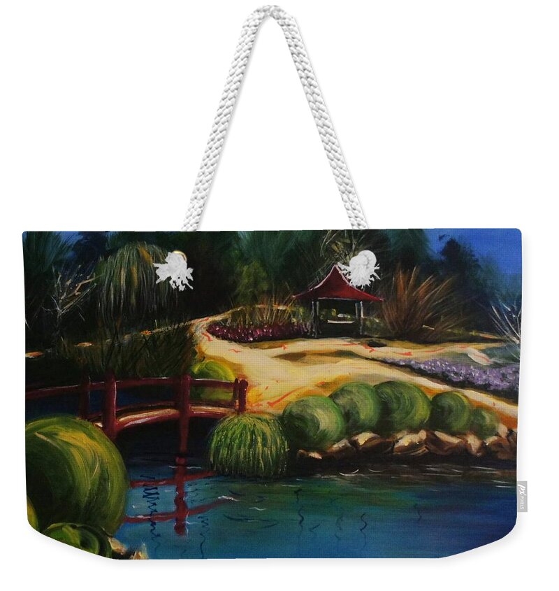 Japanese Weekender Tote Bag featuring the painting Japanese Gardens - original sold by Therese Alcorn