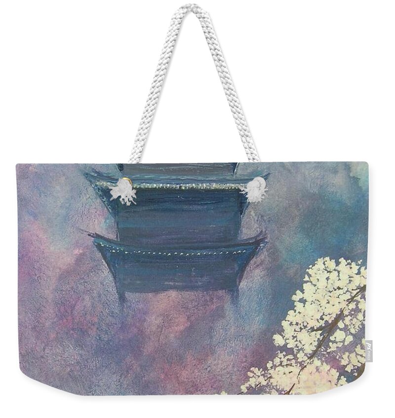 Landscape Japan Weekender Tote Bag featuring the painting Japanese Spring scene by Lizzy Forrester