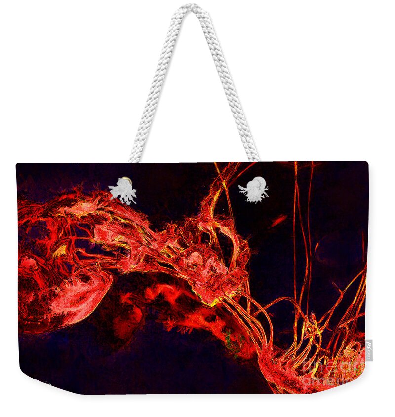  Jelly Fish Weekender Tote Bag featuring the digital art Jelly Fish Tango #1 by Georgianne Giese