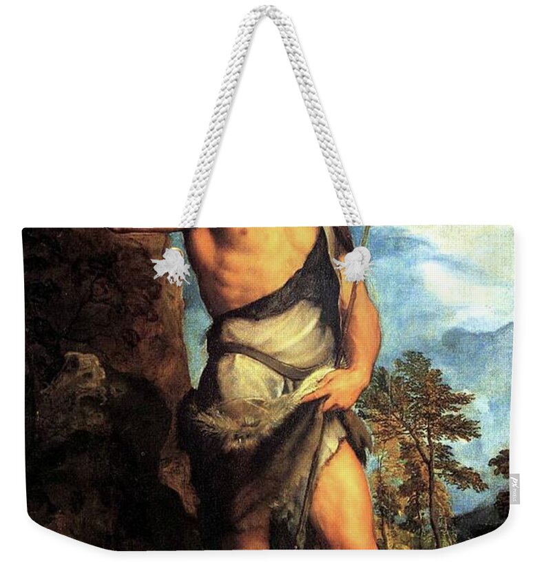 Venice Weekender Tote Bag featuring the painting John The Baptist by Troy Caperton