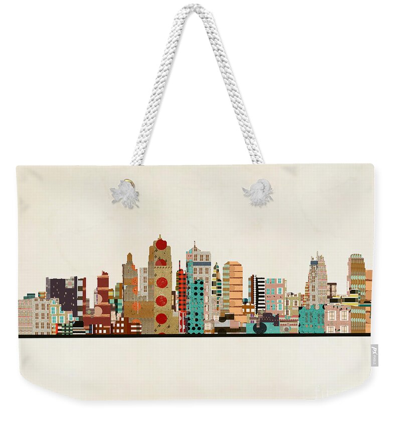 Kansas City Weekender Tote Bag featuring the painting Kansas City Skyline #1 by Bri Buckley