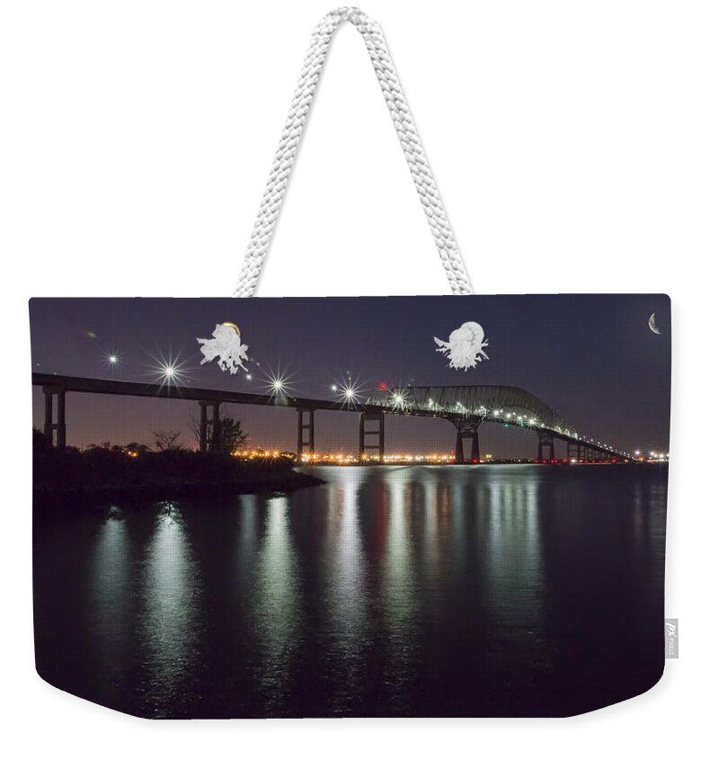 2d Weekender Tote Bag featuring the photograph Key Bridge At Night #1 by Brian Wallace