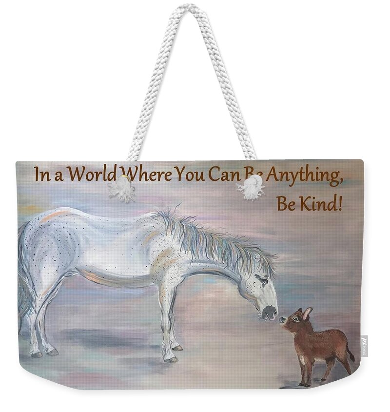 Horse Weekender Tote Bag featuring the painting Kindness Matters by Linda Brown Sheehan