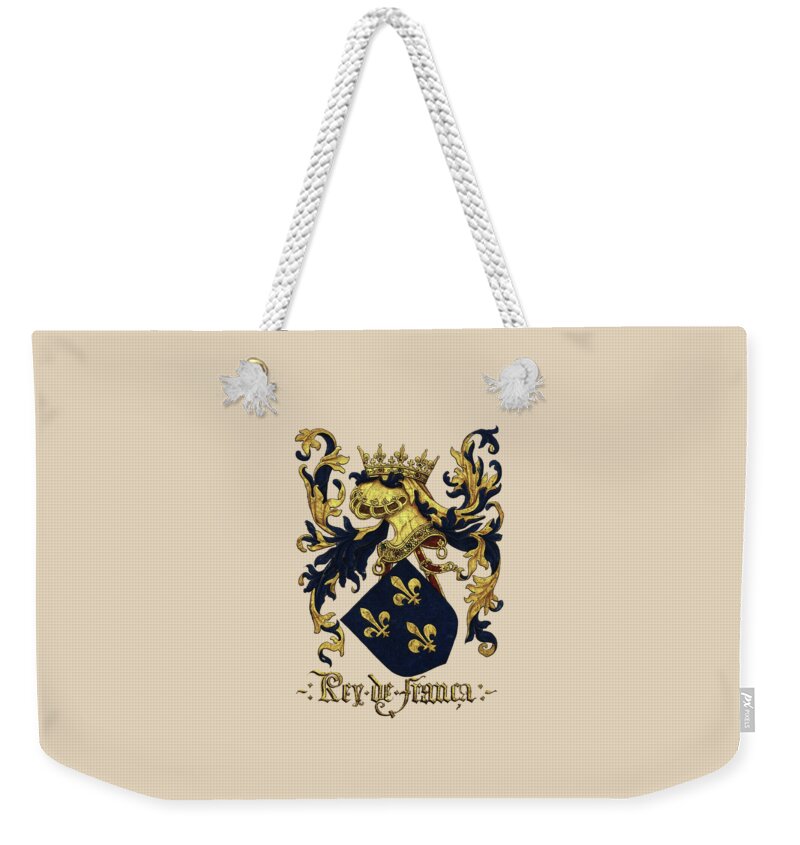 'roll Of Arms Collection By Serge Averbukh Weekender Tote Bag featuring the photograph King of France Coat of Arms - Livro do Armeiro-Mor #1 by Serge Averbukh