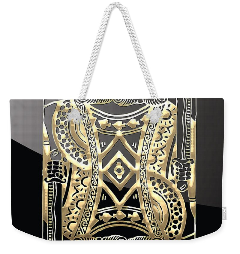 Its A Gamble By Serge Averbukh Weekender Tote Bag featuring the photograph King of Spades in Gold on Black  #1 by Serge Averbukh