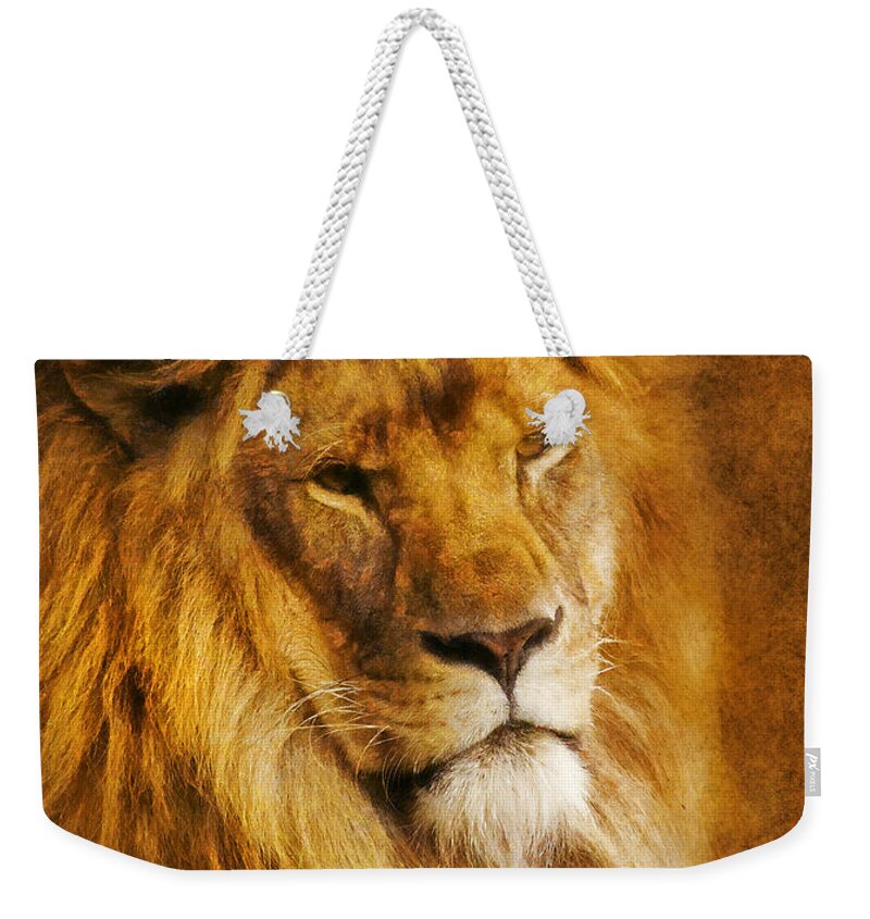 Lion Weekender Tote Bag featuring the digital art King Of The Beasts #1 by Ian Mitchell