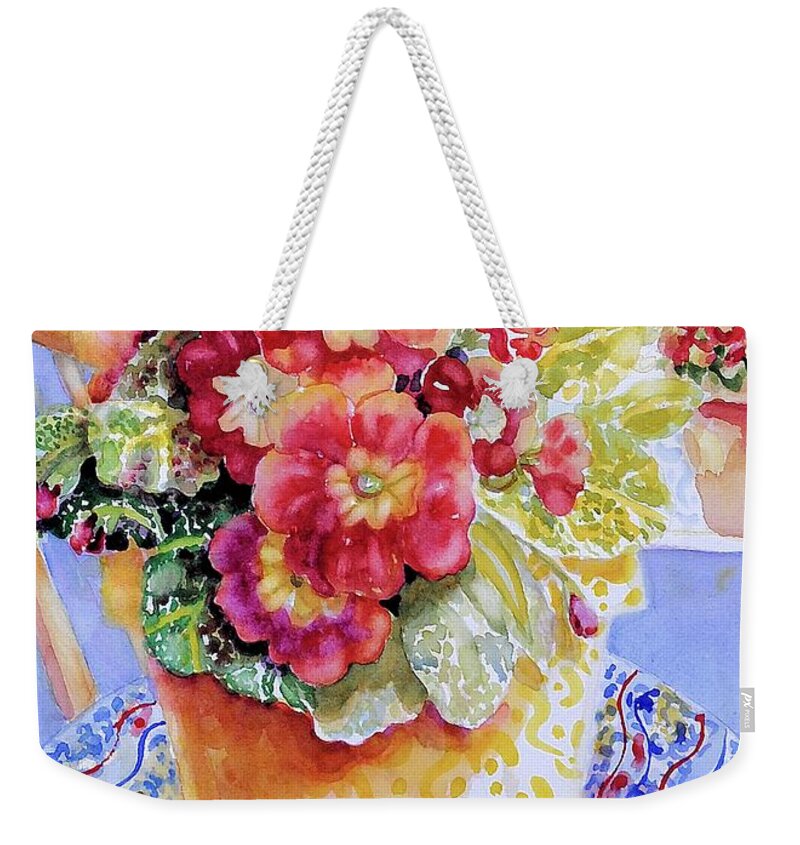 Watercolor Weekender Tote Bag featuring the painting Kitchen Primrose II #1 by Ann Nicholson