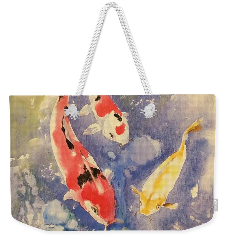  Weekender Tote Bag featuring the painting Koi Pond #1 by Ping Yan