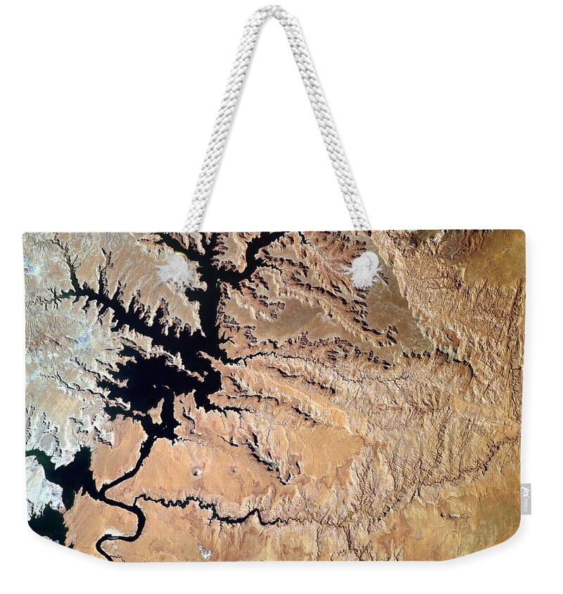 Landscape Weekender Tote Bag featuring the painting Lake Powell From the Space Stations EarthKAM #1 by Celestial Images