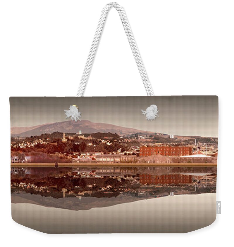 Lancaster Panoramic Weekender Tote Bag featuring the digital art Lancaster Panoramic Reflection - Sepia by Joe Tamassy