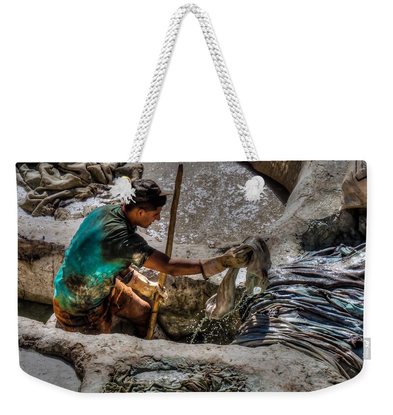 Fes Weekender Tote Bag featuring the photograph Leather tanneries of Fes - 10 by Claudio Maioli