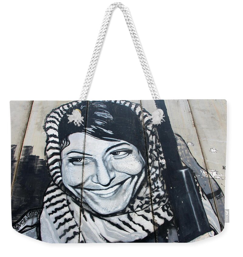 Apartheid Wall Weekender Tote Bag featuring the painting Leila Khaled #2 by Munir Alawi