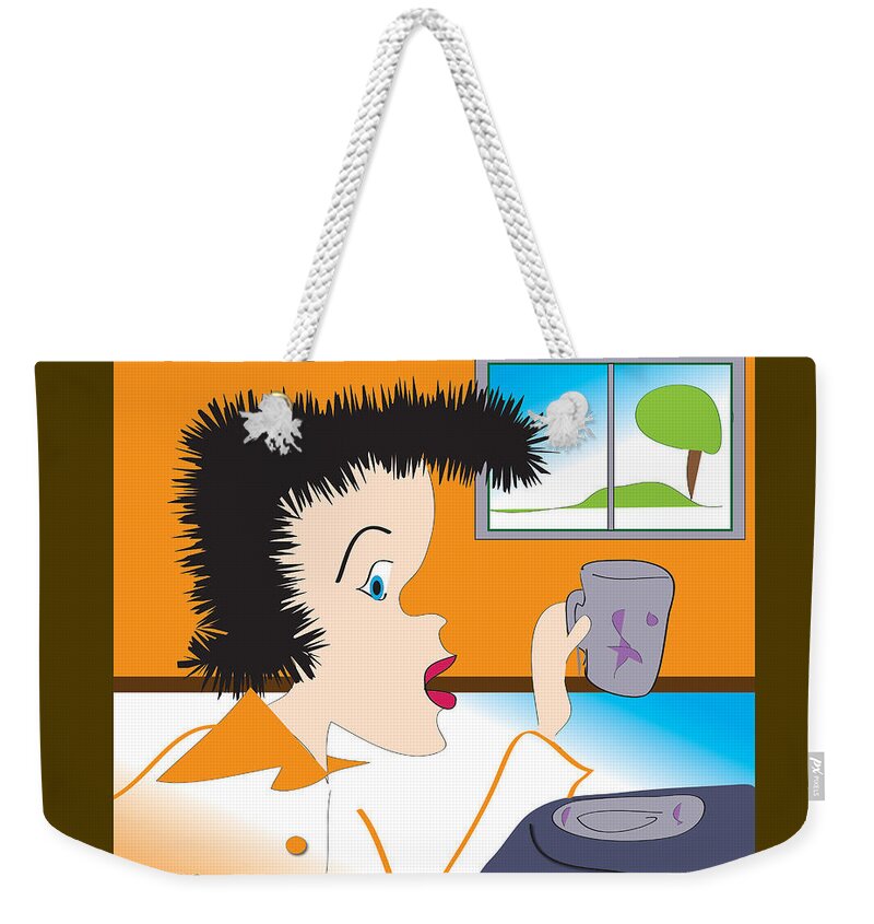 Illustration Weekender Tote Bag featuring the digital art Lets have another cup of coffee #1 by Iris Gelbart