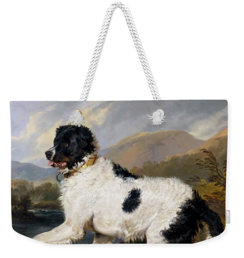 Edwin Henry Landseer Weekender Tote Bag featuring the painting Lion, A Newfoundland Dog #1 by Edwin Henry Landseer
