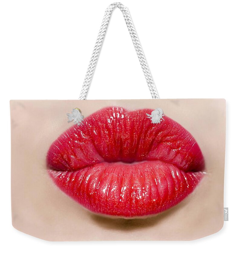 Lips Weekender Tote Bag featuring the digital art Lips #1 by Maye Loeser