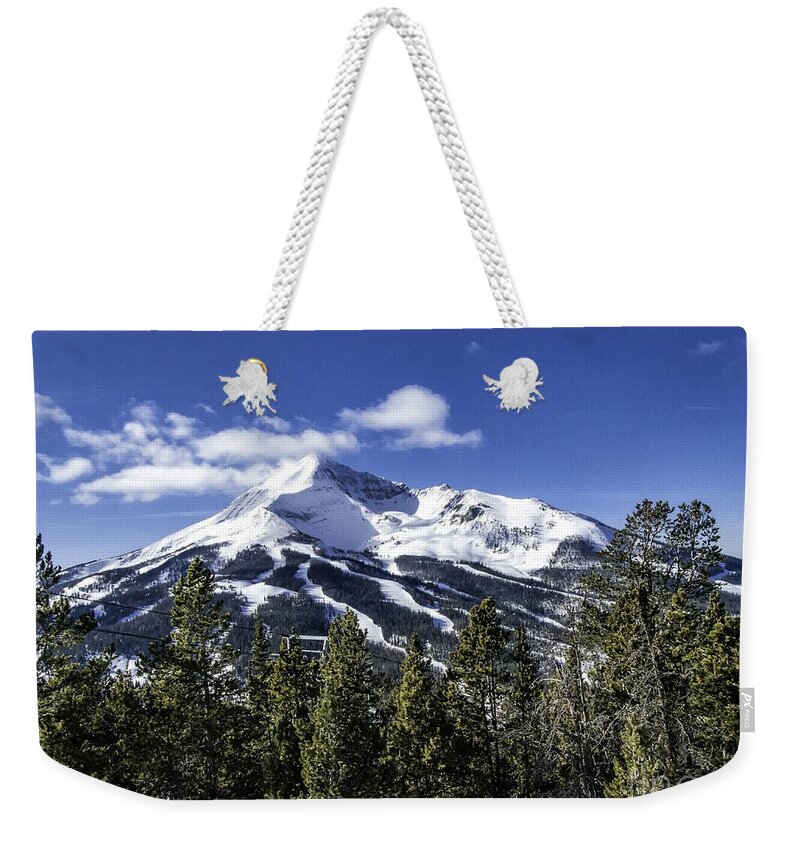 Big Sky Weekender Tote Bag featuring the photograph Lone Mountain #1 by Timothy Hacker