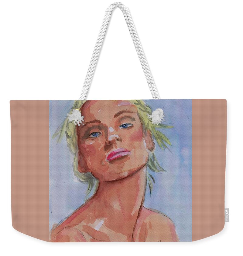 Blonde Weekender Tote Bag featuring the painting Longing #1 by PJ Lewis