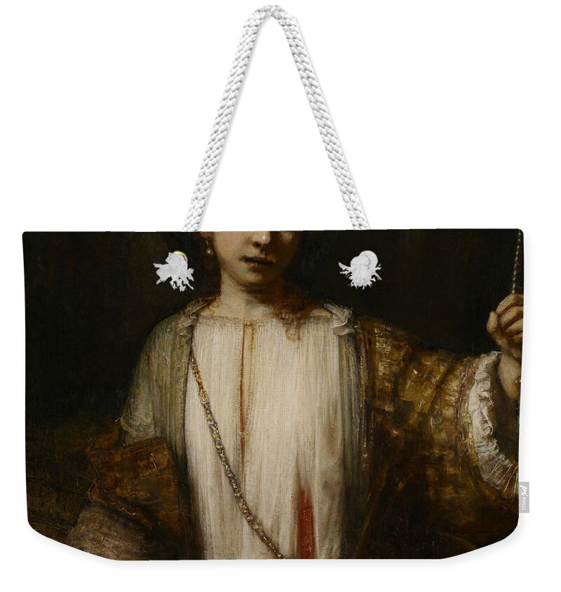 Rembrandt Weekender Tote Bag featuring the painting Lucretia by Rembrandt