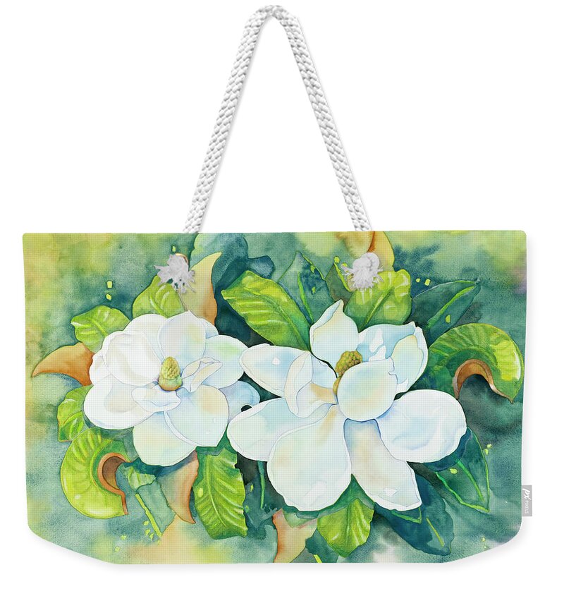 Magnolias Weekender Tote Bag featuring the painting Magnolias by Cathy Locke