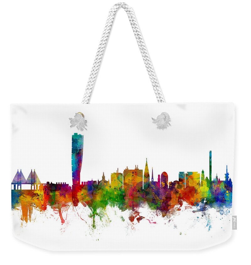 Sweden Weekender Tote Bag featuring the digital art Malmo Sweden Skyline #1 by Michael Tompsett