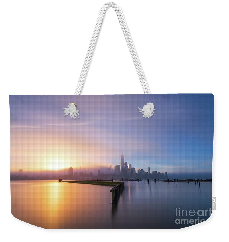 Manhattan Weekender Tote Bag featuring the photograph Manhattan Sunrise #1 by Michael Ver Sprill