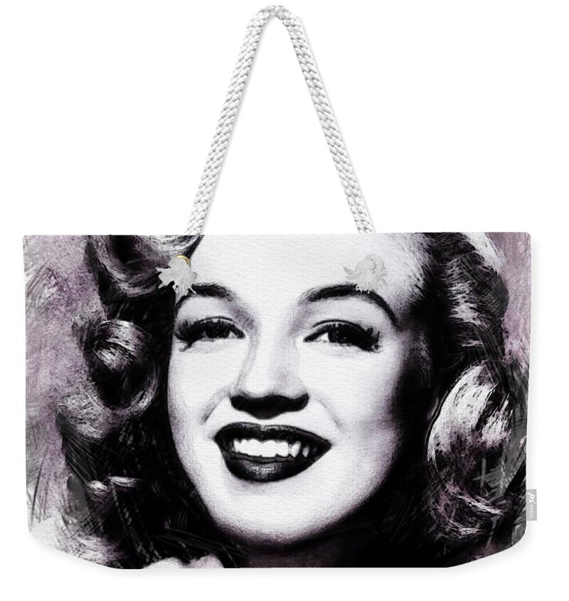 Marilyn Weekender Tote Bag featuring the digital art Marilyn Monroe, Actress and Model #1 by Esoterica Art Agency