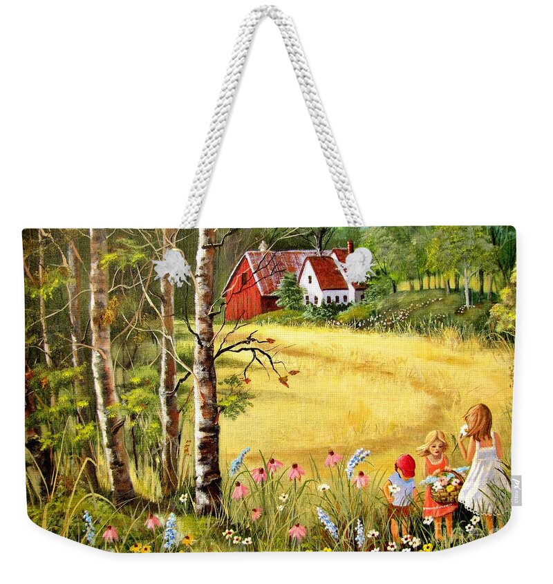 Rural Scene Weekender Tote Bag featuring the painting Memories For Mom by Marilyn Smith