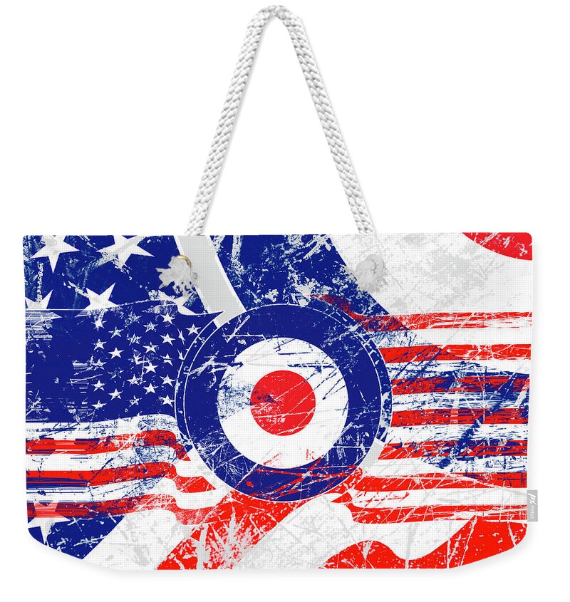  Weekender Tote Bag featuring the digital art Mod Roundel American Flag in Grunge Distressed Style #2 by Garaga Designs
